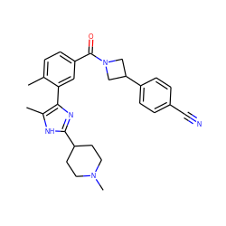 Cc1ccc(C(=O)N2CC(c3ccc(C#N)cc3)C2)cc1-c1nc(C2CCN(C)CC2)[nH]c1C ZINC000219070250