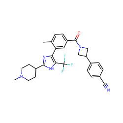 Cc1ccc(C(=O)N2CC(c3ccc(C#N)cc3)C2)cc1-c1nc(C2CCN(C)CC2)[nH]c1C(F)(F)F ZINC000220786309