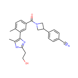 Cc1ccc(C(=O)N2CC(c3ccc(C#N)cc3)C2)cc1-c1nc(CCO)[nH]c1C ZINC000219049052