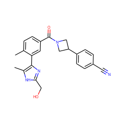 Cc1ccc(C(=O)N2CC(c3ccc(C#N)cc3)C2)cc1-c1nc(CO)[nH]c1C ZINC000219105071