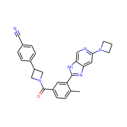 Cc1ccc(C(=O)N2CC(c3ccc(C#N)cc3)C2)cc1-c1nc2cc(N3CCC3)ncc2[nH]1 ZINC000217922869