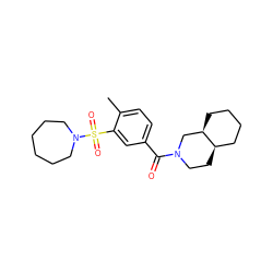 Cc1ccc(C(=O)N2CC[C@@H]3CCCC[C@@H]3C2)cc1S(=O)(=O)N1CCCCCC1 ZINC000029038065