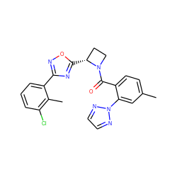 Cc1ccc(C(=O)N2CC[C@H]2c2nc(-c3cccc(Cl)c3C)no2)c(-n2nccn2)c1 ZINC000218042051