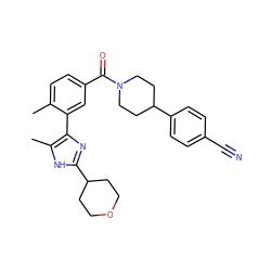 Cc1ccc(C(=O)N2CCC(c3ccc(C#N)cc3)CC2)cc1-c1nc(C2CCOCC2)[nH]c1C ZINC000218998992