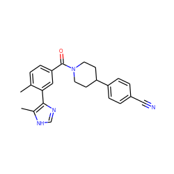 Cc1ccc(C(=O)N2CCC(c3ccc(C#N)cc3)CC2)cc1-c1nc[nH]c1C ZINC000219051527