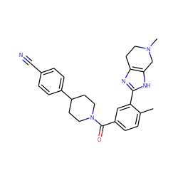 Cc1ccc(C(=O)N2CCC(c3ccc(C#N)cc3)CC2)cc1-c1nc2c([nH]1)CN(C)CC2 ZINC000150317993