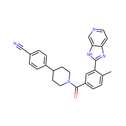 Cc1ccc(C(=O)N2CCC(c3ccc(C#N)cc3)CC2)cc1-c1nc2ccncc2[nH]1 ZINC000095583493