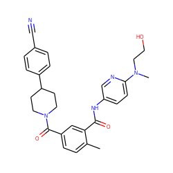 Cc1ccc(C(=O)N2CCC(c3ccc(C#N)cc3)CC2)cc1C(=O)Nc1ccc(N(C)CCO)nc1 ZINC000098185529