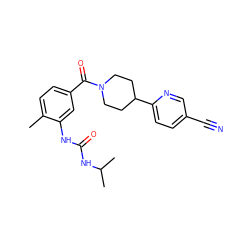 Cc1ccc(C(=O)N2CCC(c3ccc(C#N)cn3)CC2)cc1NC(=O)NC(C)C ZINC000098185871