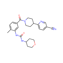 Cc1ccc(C(=O)N2CCC(c3ccc(C#N)cn3)CC2)cc1NC(=O)NC1CCOCC1 ZINC000098185488