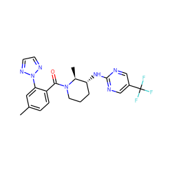 Cc1ccc(C(=O)N2CCC[C@@H](Nc3ncc(C(F)(F)F)cn3)[C@@H]2C)c(-n2nccn2)c1 ZINC000218533731