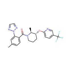 Cc1ccc(C(=O)N2CCC[C@@H](Oc3ccc(C(F)(F)F)cn3)[C@@H]2C)c(-n2nccn2)c1 ZINC000225898055