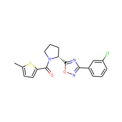 Cc1ccc(C(=O)N2CCC[C@@H]2c2nc(-c3cccc(Cl)c3)no2)s1 ZINC000035310324