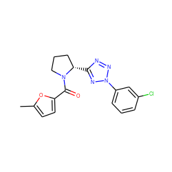 Cc1ccc(C(=O)N2CCC[C@@H]2c2nnn(-c3cccc(Cl)c3)n2)o1 ZINC000034999332