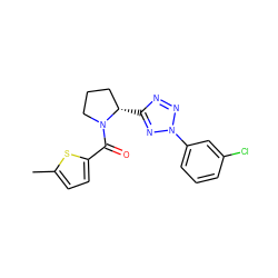 Cc1ccc(C(=O)N2CCC[C@@H]2c2nnn(-c3cccc(Cl)c3)n2)s1 ZINC000034999322