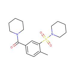 Cc1ccc(C(=O)N2CCCCC2)cc1S(=O)(=O)N1CCCCC1 ZINC000008181121