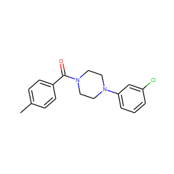 Cc1ccc(C(=O)N2CCN(c3cccc(Cl)c3)CC2)cc1 ZINC000000196130