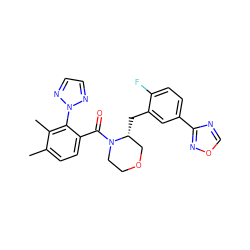 Cc1ccc(C(=O)N2CCOC[C@H]2Cc2cc(-c3ncon3)ccc2F)c(-n2nccn2)c1C ZINC000222125829