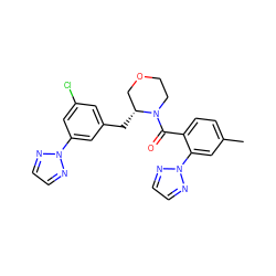 Cc1ccc(C(=O)N2CCOC[C@H]2Cc2cc(Cl)cc(-n3nccn3)c2)c(-n2nccn2)c1 ZINC000205633088