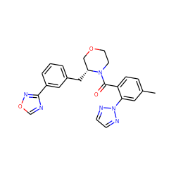 Cc1ccc(C(=O)N2CCOC[C@H]2Cc2cccc(-c3ncon3)c2)c(-n2nccn2)c1 ZINC000205660194