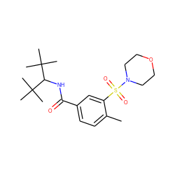 Cc1ccc(C(=O)NC(C(C)(C)C)C(C)(C)C)cc1S(=O)(=O)N1CCOCC1 ZINC000029045517