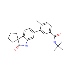 Cc1ccc(C(=O)NC(C)(C)C)cc1-c1ccc2c(c1)NC(=O)C21CCCC1 ZINC000072109393