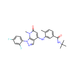 Cc1ccc(C(=O)NC(C)(C)C)cc1Nc1cc(=O)n(C)c2c1cnn2-c1ccc(F)cc1F ZINC000043063385