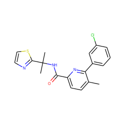 Cc1ccc(C(=O)NC(C)(C)c2nccs2)nc1-c1cccc(Cl)c1 ZINC000207728828