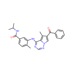 Cc1ccc(C(=O)NC(C)C)cc1Nc1ncnn2cc(C(=O)c3ccccc3)c(C)c12 ZINC000072175866