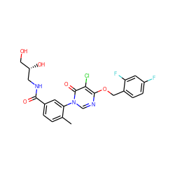 Cc1ccc(C(=O)NC[C@@H](O)CO)cc1-n1cnc(OCc2ccc(F)cc2F)c(Cl)c1=O ZINC000072175431