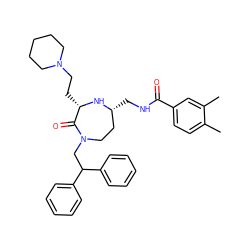 Cc1ccc(C(=O)NC[C@@H]2CCN(CC(c3ccccc3)c3ccccc3)C(=O)[C@H](CCN3CCCCC3)N2)cc1C ZINC000118686593