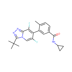 Cc1ccc(C(=O)NC2CC2)cc1-c1c(F)cn2c(C(C)(C)C)nnc2c1F ZINC000084733723