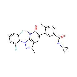 Cc1ccc(C(=O)NC2CC2)cc1-c1cc2c(C)nn(-c3c(F)cccc3F)c2n(C)c1=O ZINC000049087724