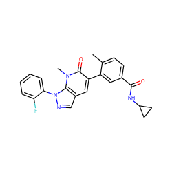 Cc1ccc(C(=O)NC2CC2)cc1-c1cc2cnn(-c3ccccc3F)c2n(C)c1=O ZINC000049070336