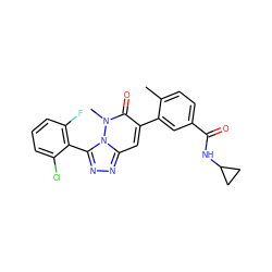 Cc1ccc(C(=O)NC2CC2)cc1-c1cc2nnc(-c3c(F)cccc3Cl)n2n(C)c1=O ZINC000073197715