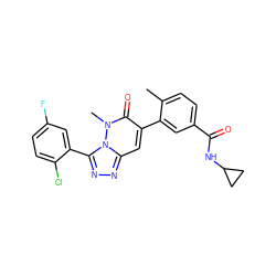 Cc1ccc(C(=O)NC2CC2)cc1-c1cc2nnc(-c3cc(F)ccc3Cl)n2n(C)c1=O ZINC000073198082