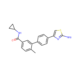 Cc1ccc(C(=O)NC2CC2)cc1-c1ccc(-c2csc(N)n2)cc1 ZINC000040976622