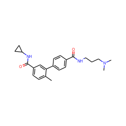 Cc1ccc(C(=O)NC2CC2)cc1-c1ccc(C(=O)NCCCN(C)C)cc1 ZINC000040406216