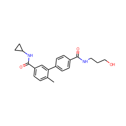 Cc1ccc(C(=O)NC2CC2)cc1-c1ccc(C(=O)NCCCO)cc1 ZINC000040918180