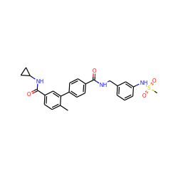 Cc1ccc(C(=O)NC2CC2)cc1-c1ccc(C(=O)NCc2cccc(NS(C)(=O)=O)c2)cc1 ZINC000040917646