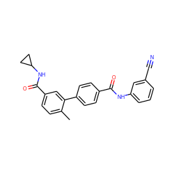 Cc1ccc(C(=O)NC2CC2)cc1-c1ccc(C(=O)Nc2cccc(C#N)c2)cc1 ZINC000040917222