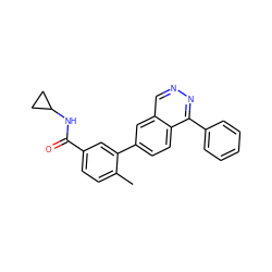 Cc1ccc(C(=O)NC2CC2)cc1-c1ccc2c(-c3ccccc3)nncc2c1 ZINC000036475503