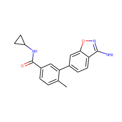 Cc1ccc(C(=O)NC2CC2)cc1-c1ccc2c(N)noc2c1 ZINC000034151388