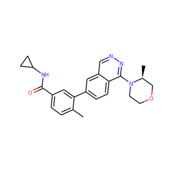 Cc1ccc(C(=O)NC2CC2)cc1-c1ccc2c(N3CCOC[C@@H]3C)nncc2c1 ZINC000036475661