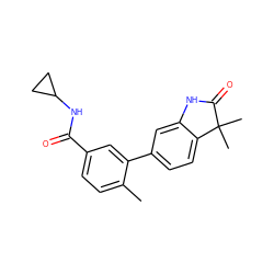 Cc1ccc(C(=O)NC2CC2)cc1-c1ccc2c(c1)NC(=O)C2(C)C ZINC000072111309