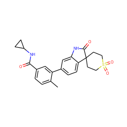 Cc1ccc(C(=O)NC2CC2)cc1-c1ccc2c(c1)NC(=O)C21CCS(=O)(=O)CC1 ZINC000072181539