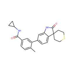 Cc1ccc(C(=O)NC2CC2)cc1-c1ccc2c(c1)NC(=O)C21CCSCC1 ZINC000072181538