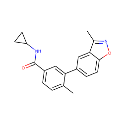 Cc1ccc(C(=O)NC2CC2)cc1-c1ccc2onc(C)c2c1 ZINC000040429058