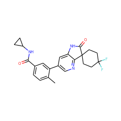 Cc1ccc(C(=O)NC2CC2)cc1-c1cnc2c(c1)NC(=O)C21CCC(F)(F)CC1 ZINC000072180065