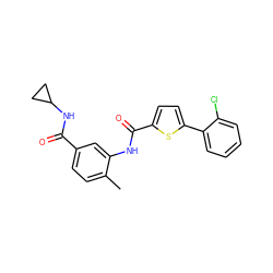 Cc1ccc(C(=O)NC2CC2)cc1NC(=O)c1ccc(-c2ccccc2Cl)s1 ZINC000095921145